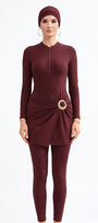Aisha Modest Burkini 3-Piece Full Coverage Swim Set - Burgundy