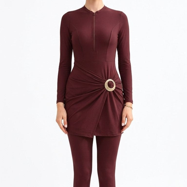 Aisha Modest Burkini 3-Piece Full Coverage Swim Set - Burgundy