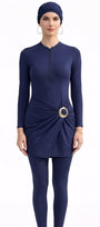 Aisha Modest Burkini 3-Piece Full Coverage Swim Set -Navy Blue