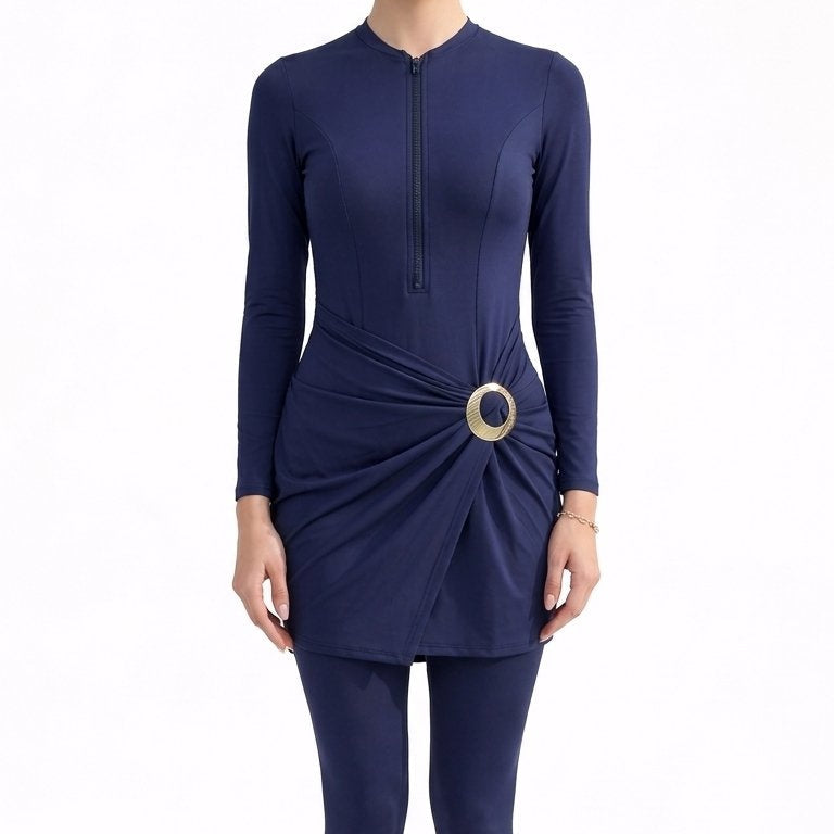 Aisha Modest Burkini 3-Piece Full Coverage Swim Set -Navy Blue