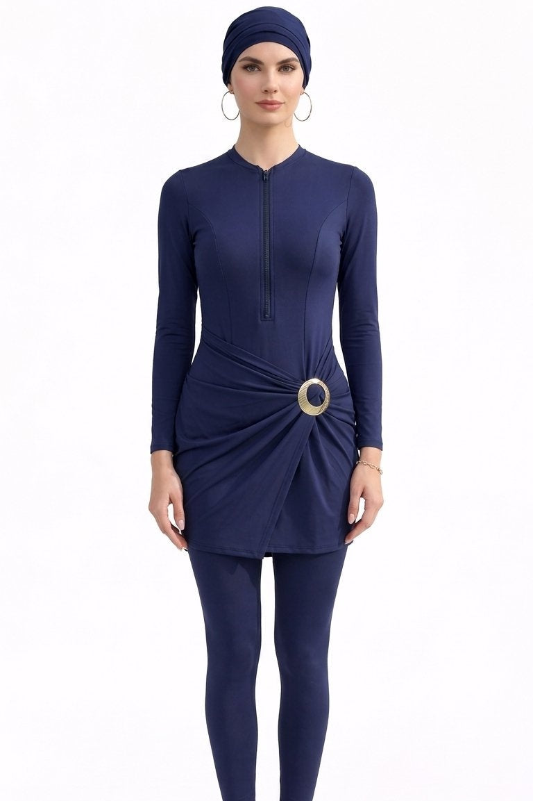Aisha Modest Burkini 3-Piece Full Coverage Swim Set -Navy Blue