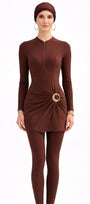 Aisha Modest Burkini 3-Piece Full Coverage Swim Set - Chocolate Brown