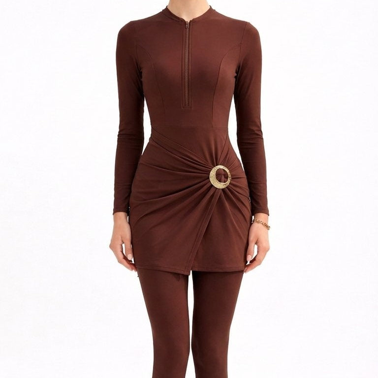 Aisha Modest Burkini 3-Piece Full Coverage Swim Set - Chocolate Brown