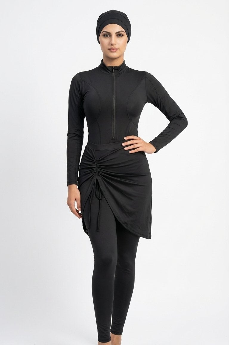 Inaya Modest Burkini 3-Piece Full Coverage Swim Set-Black