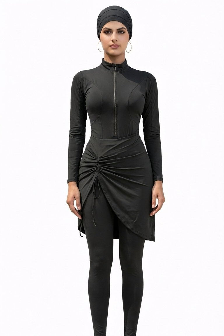Inaya Modest Burkini 3-Piece Full Coverage Swim Set-Black