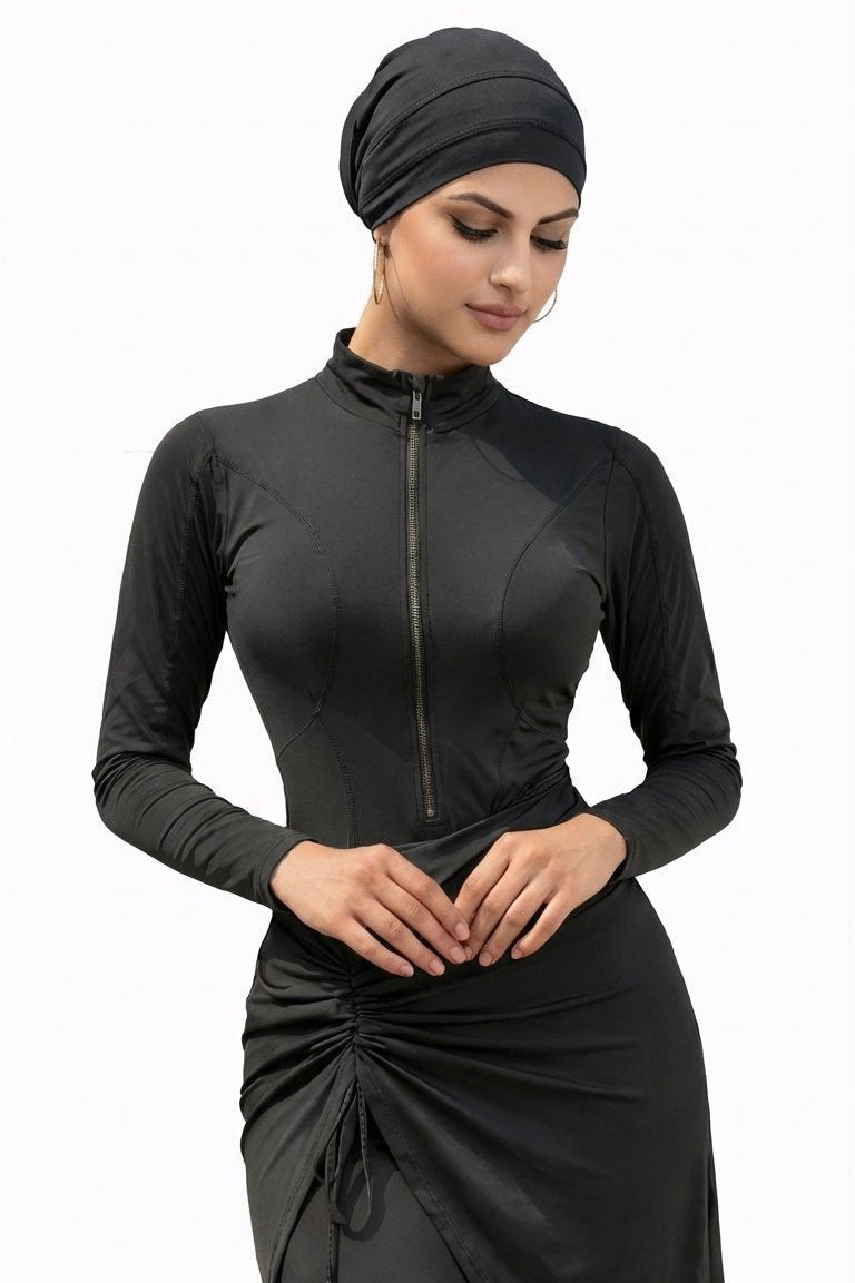 Inaya Modest Burkini 3-Piece Full Coverage Swim Set-Black