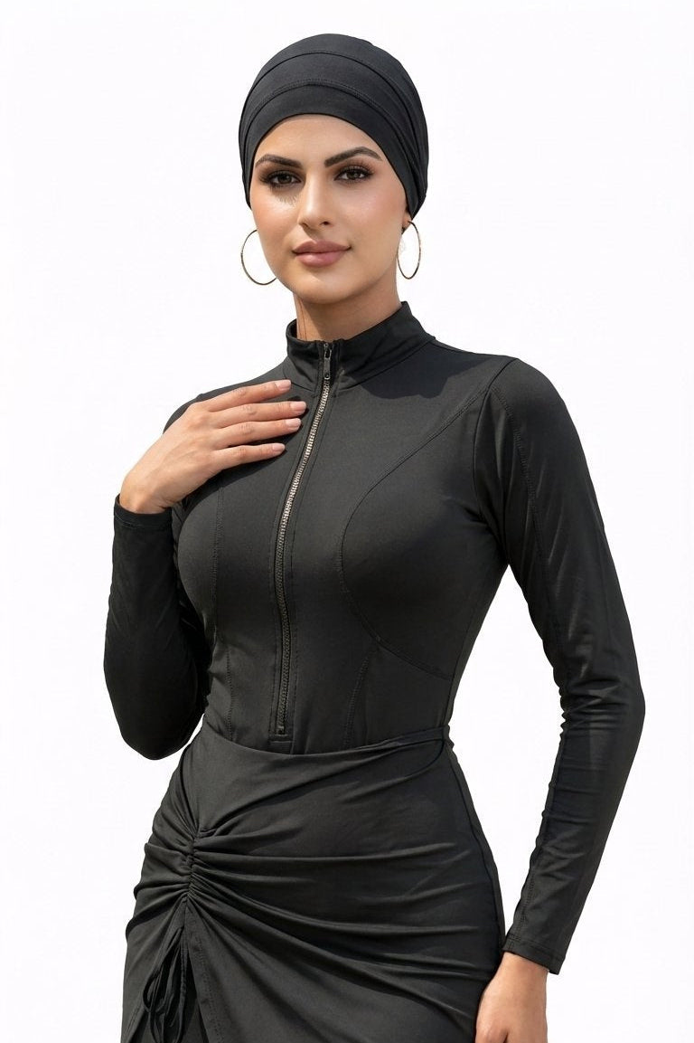 Inaya Modest Burkini 3-Piece Full Coverage Swim Set-Black