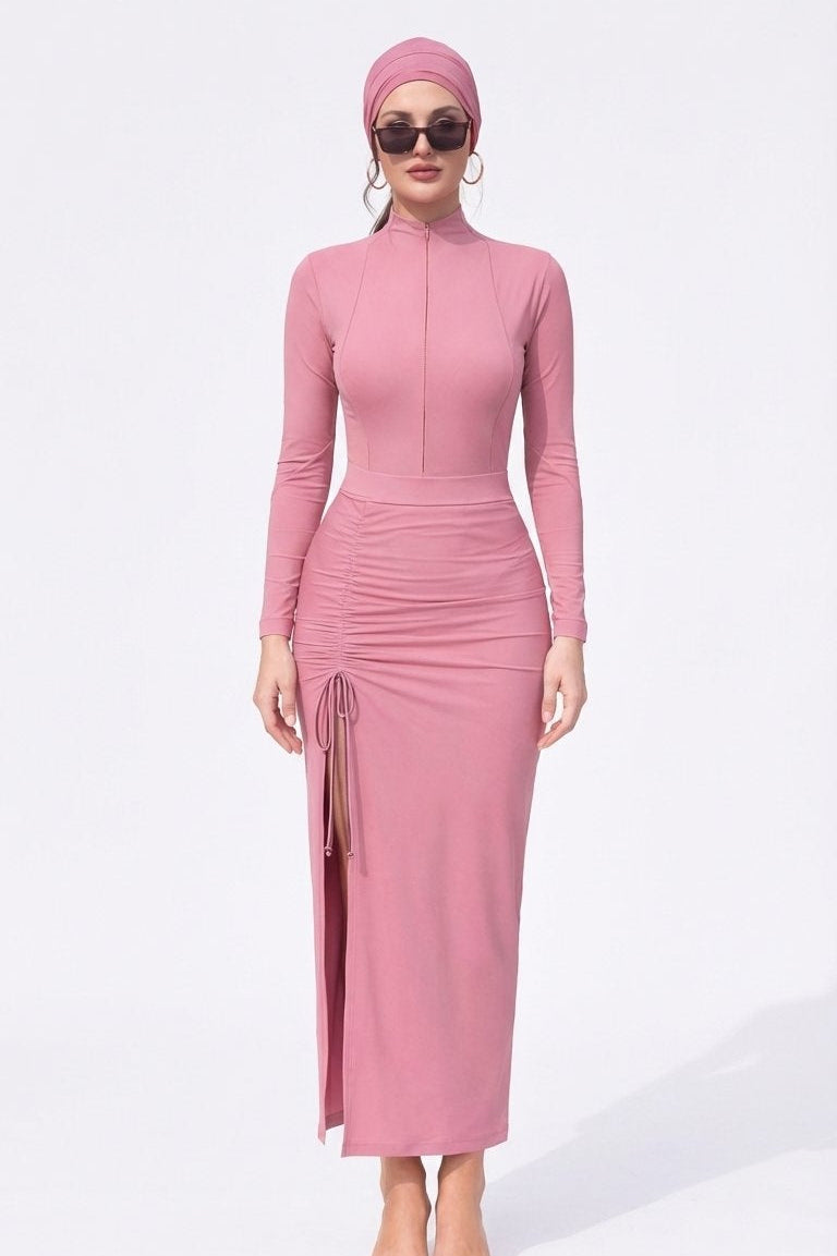 Ruwayda Modest Burkini 3-Piece Full Coverage Swim Set-Rose Pink