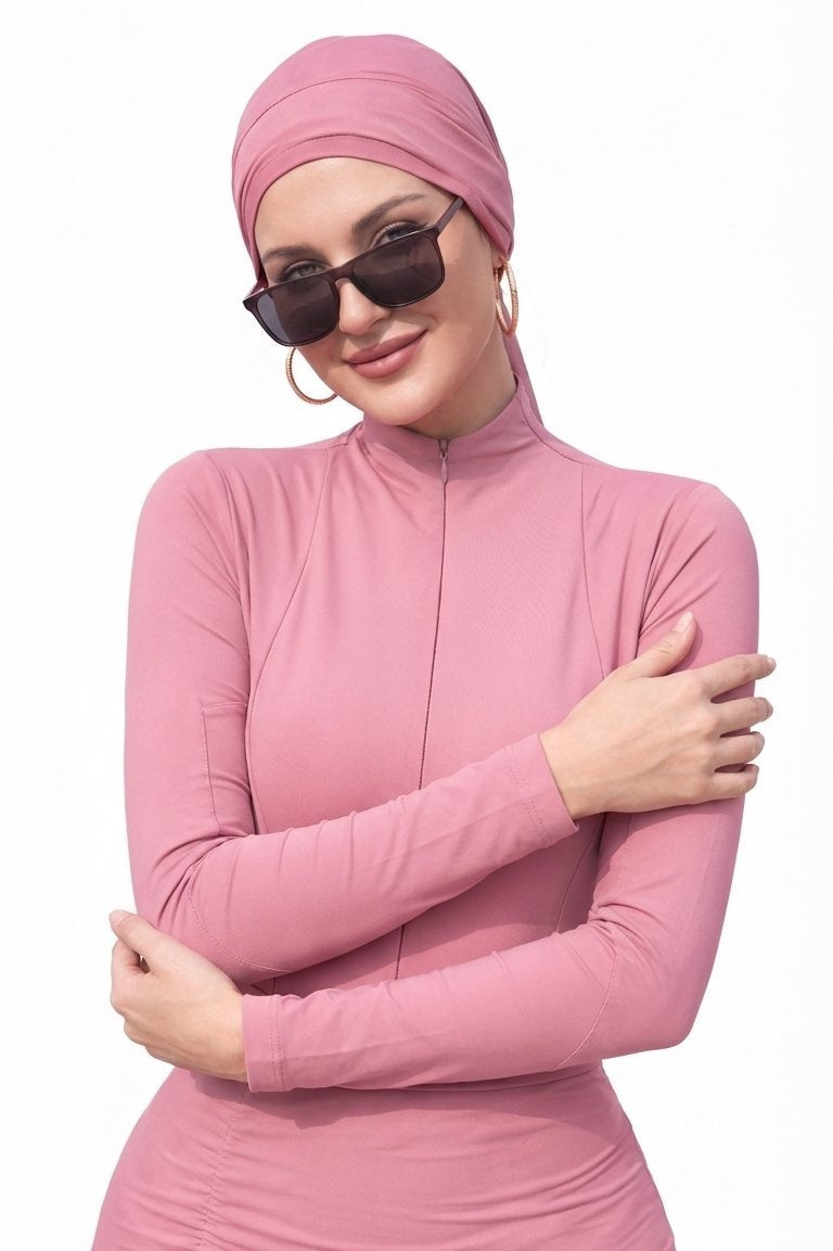 Ruwayda Modest Burkini 3-Piece Full Coverage Swim Set-Rose Pink
