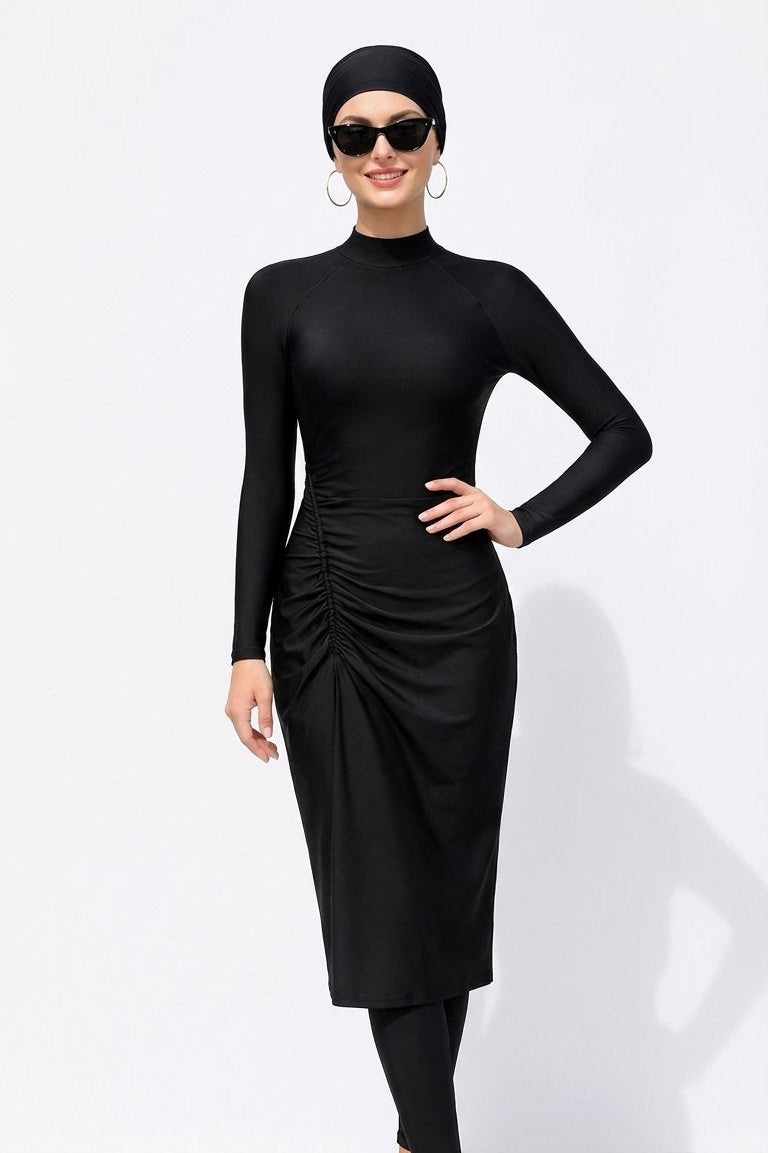 Sidra Modest Burkini 3-Piece Full Coverage Swim Set-Black