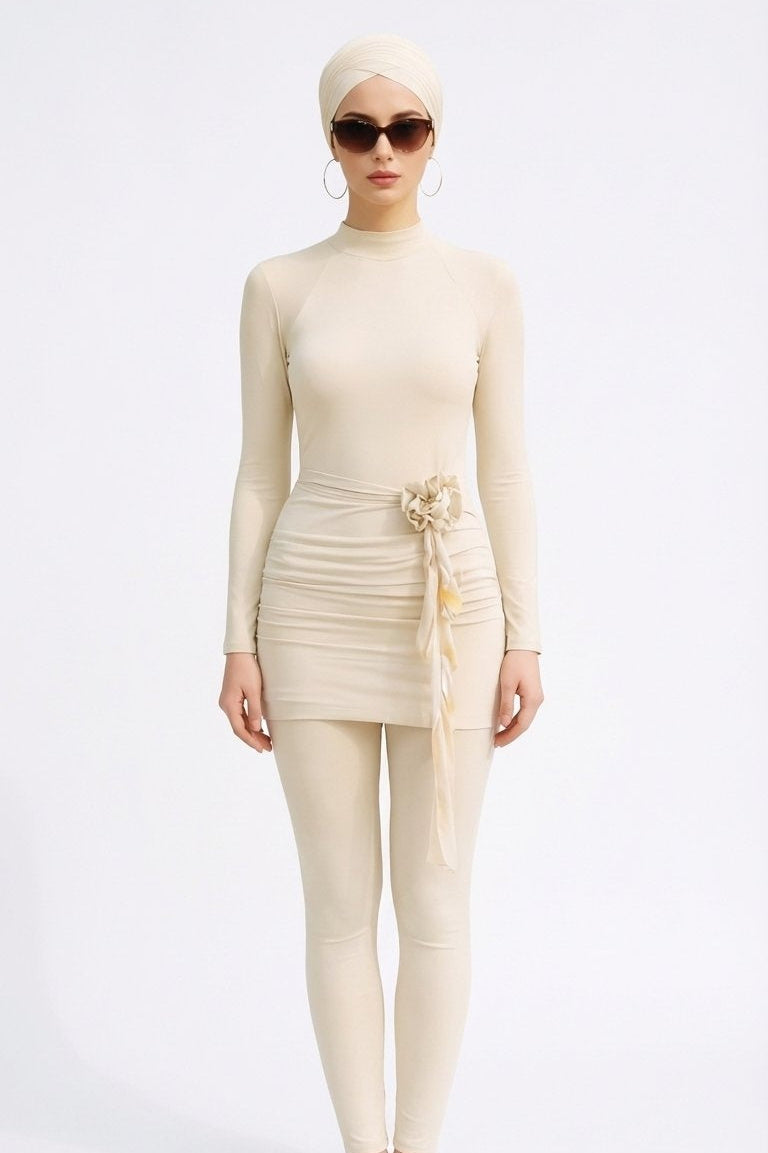 Miral Modest Burkini 3-Piece Full Coverage Swim Set-Cream