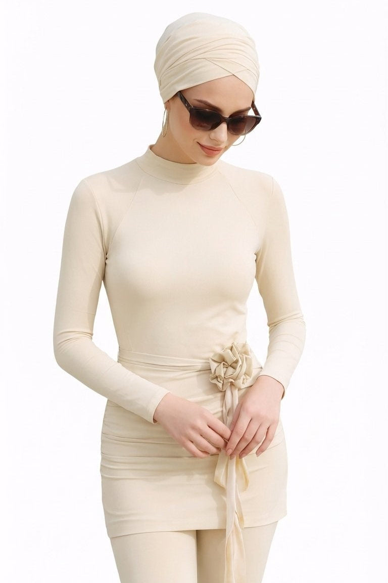 Miral Modest Burkini 3-Piece Full Coverage Swim Set-Cream