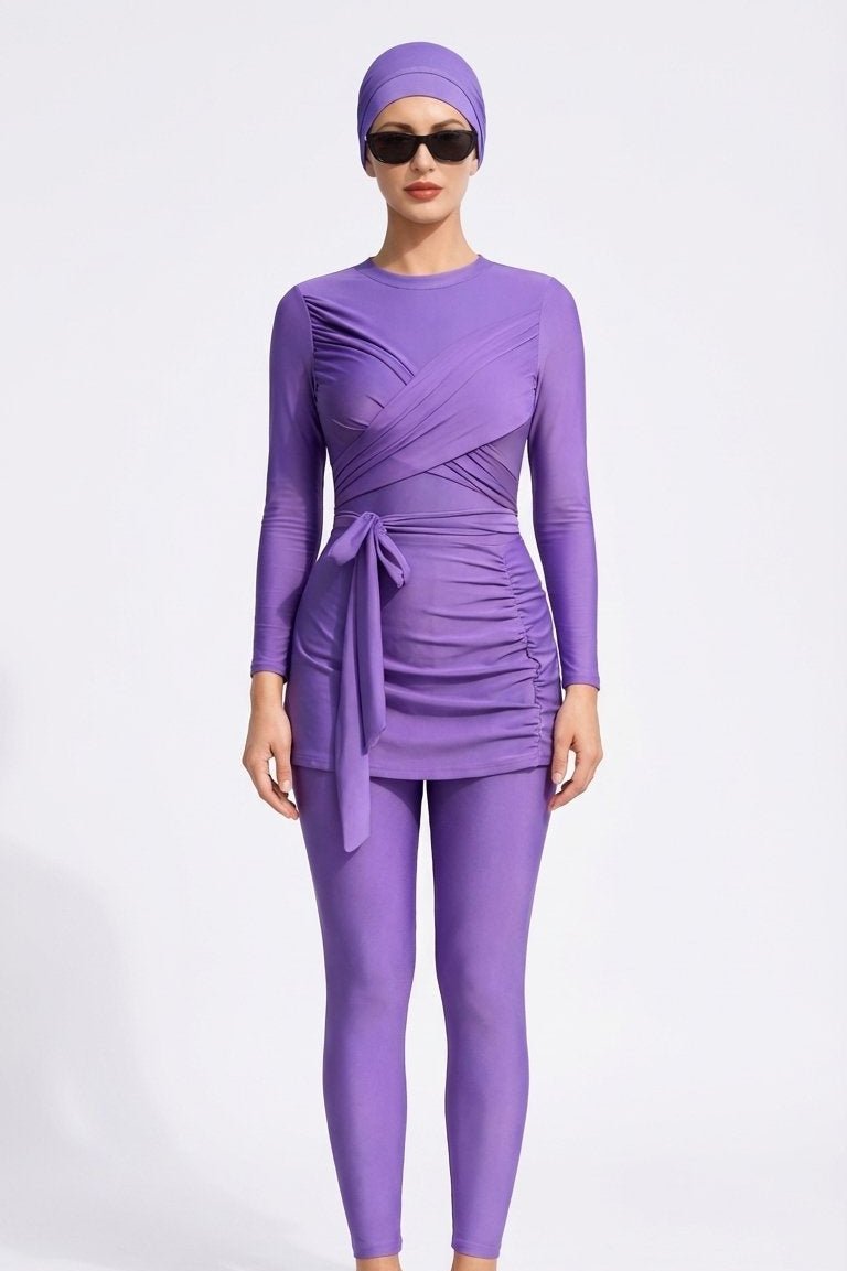 Fairuz Modest Burkini 3-Piece Full Coverage Swim Set-Purple