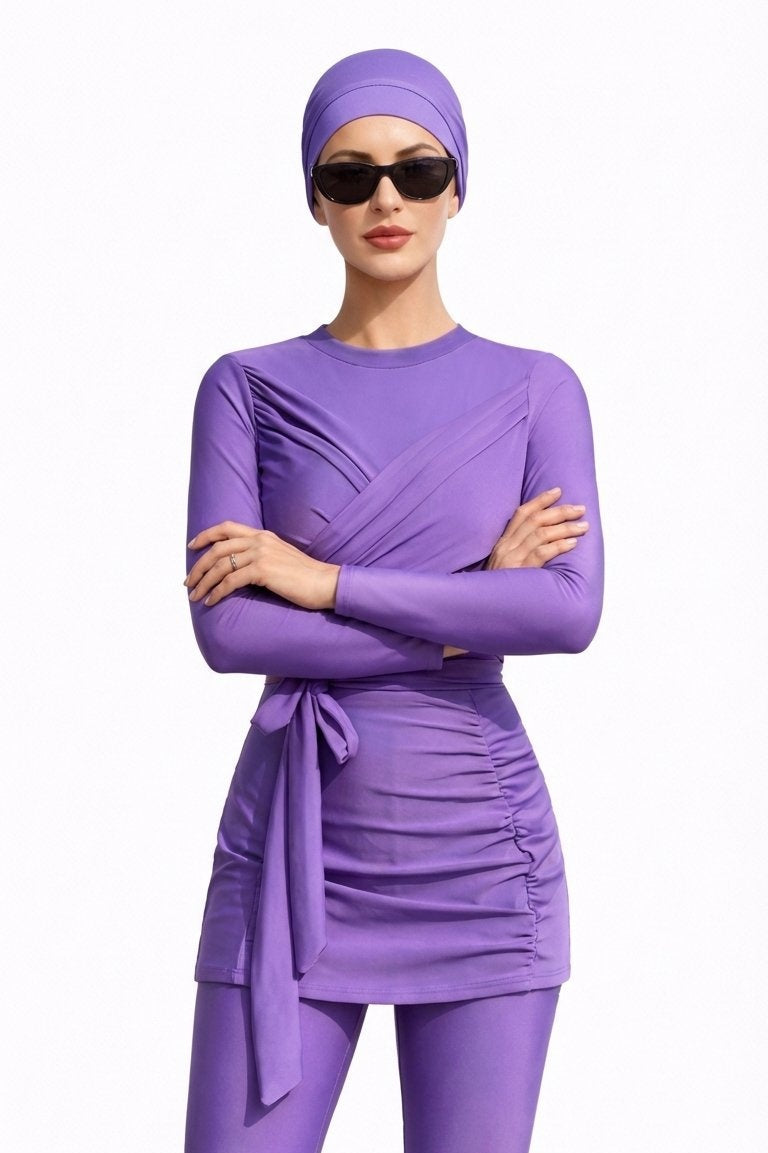 Fairuz Modest Burkini 3-Piece Full Coverage Swim Set-Purple