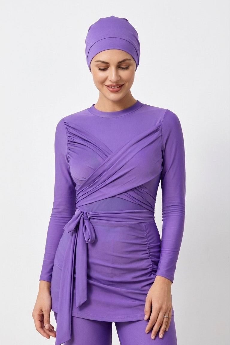 Fairuz Modest Burkini 3-Piece Full Coverage Swim Set-Purple