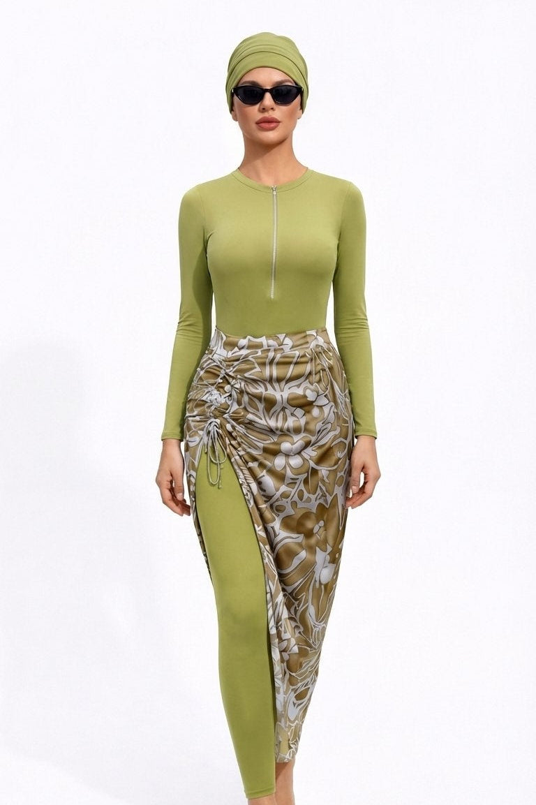Razan Modest Burkini 3-Piece Full Coverage Swim Set-Olive Green