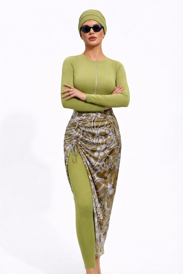 Razan Modest Burkini 3-Piece Full Coverage Swim Set-Olive Green