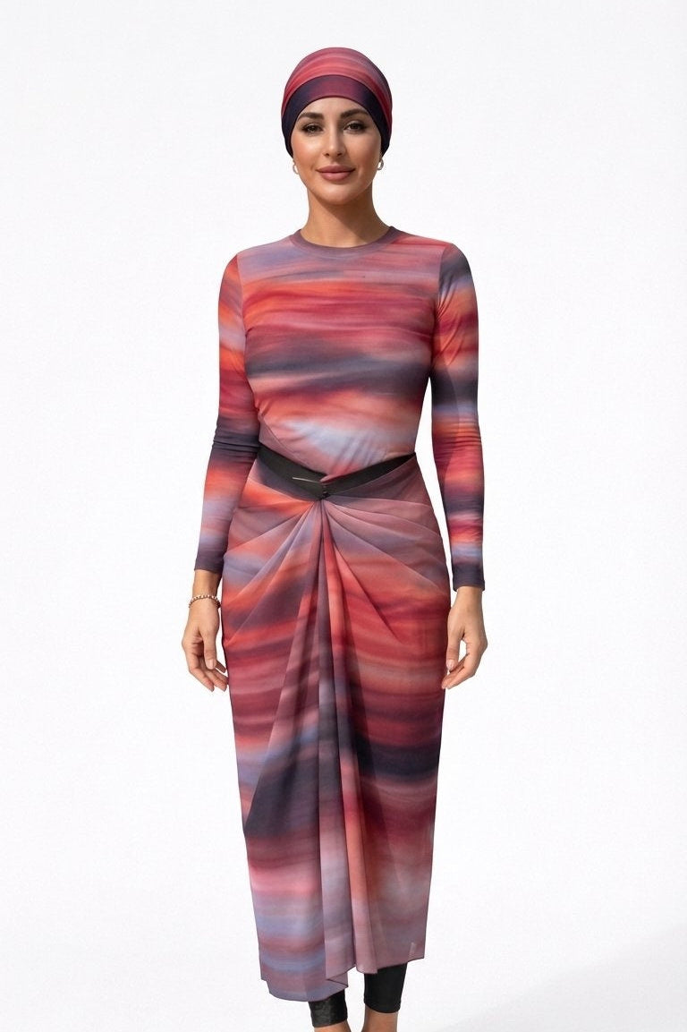 Kenza Modest Burkini 3-Piece Full Coverage Swim Set-Sunset Gradient