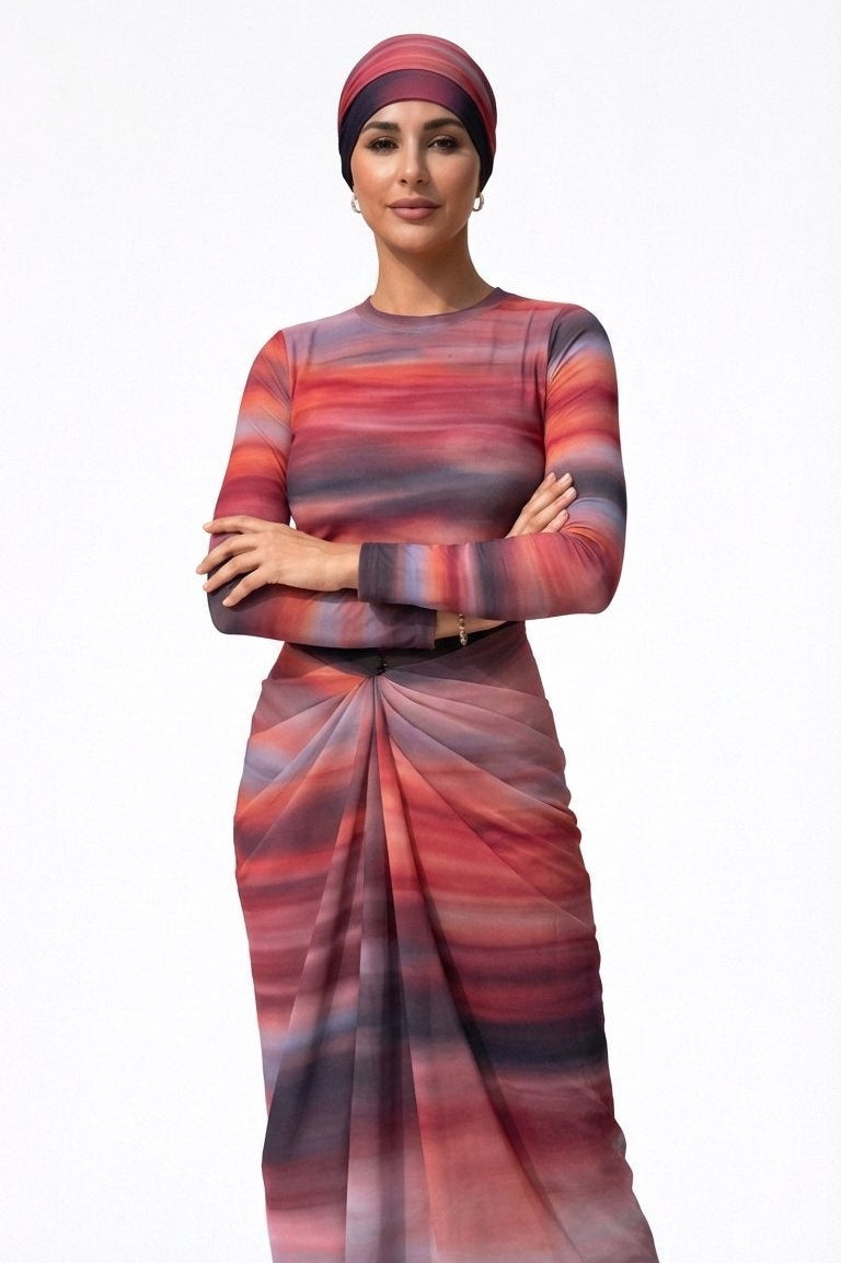 Kenza Modest Burkini 3-Piece Full Coverage Swim Set-Sunset Gradient