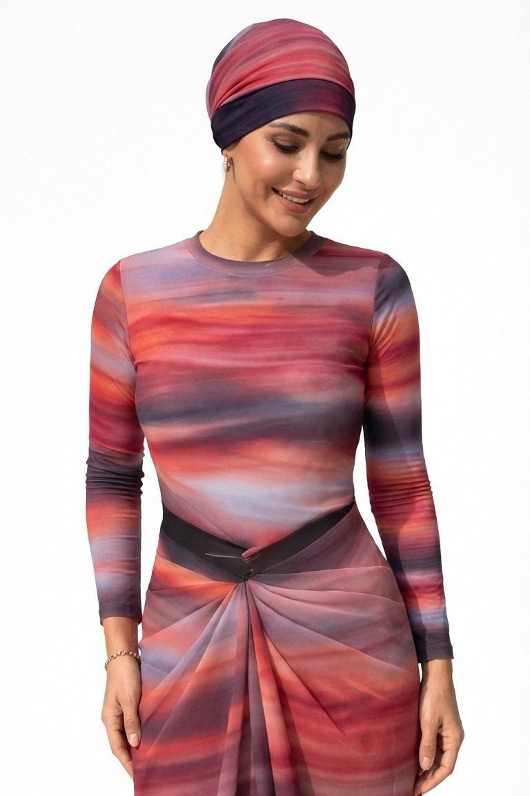 Kenza Modest Burkini 3-Piece Full Coverage Swim Set-Sunset Gradient