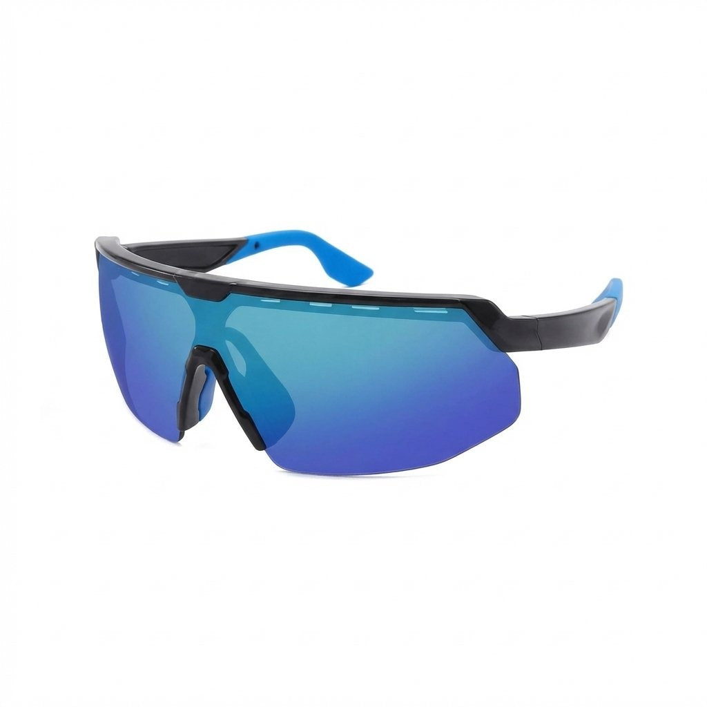 Wraparound Shield Sport Sunglasses Lens UV400 Lightweight Outdoor Eyewear -Black Frame / Blue Lens