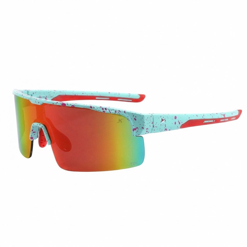 Wraparound Shield Sport Sunglasses Lens UV400 Lightweight Outdoor Eyewear -Blue Frame/ Orange Lens