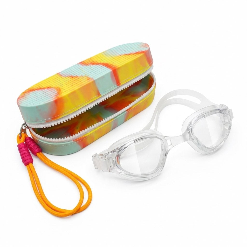 HD Lens Anti Fog Swimming Goggles 3D Fit Leakproof Adjustable With Case- White