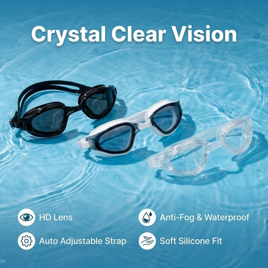 HD Lens Anti Fog Swimming Goggles 3D Fit Leakproof Adjustable With Case- White