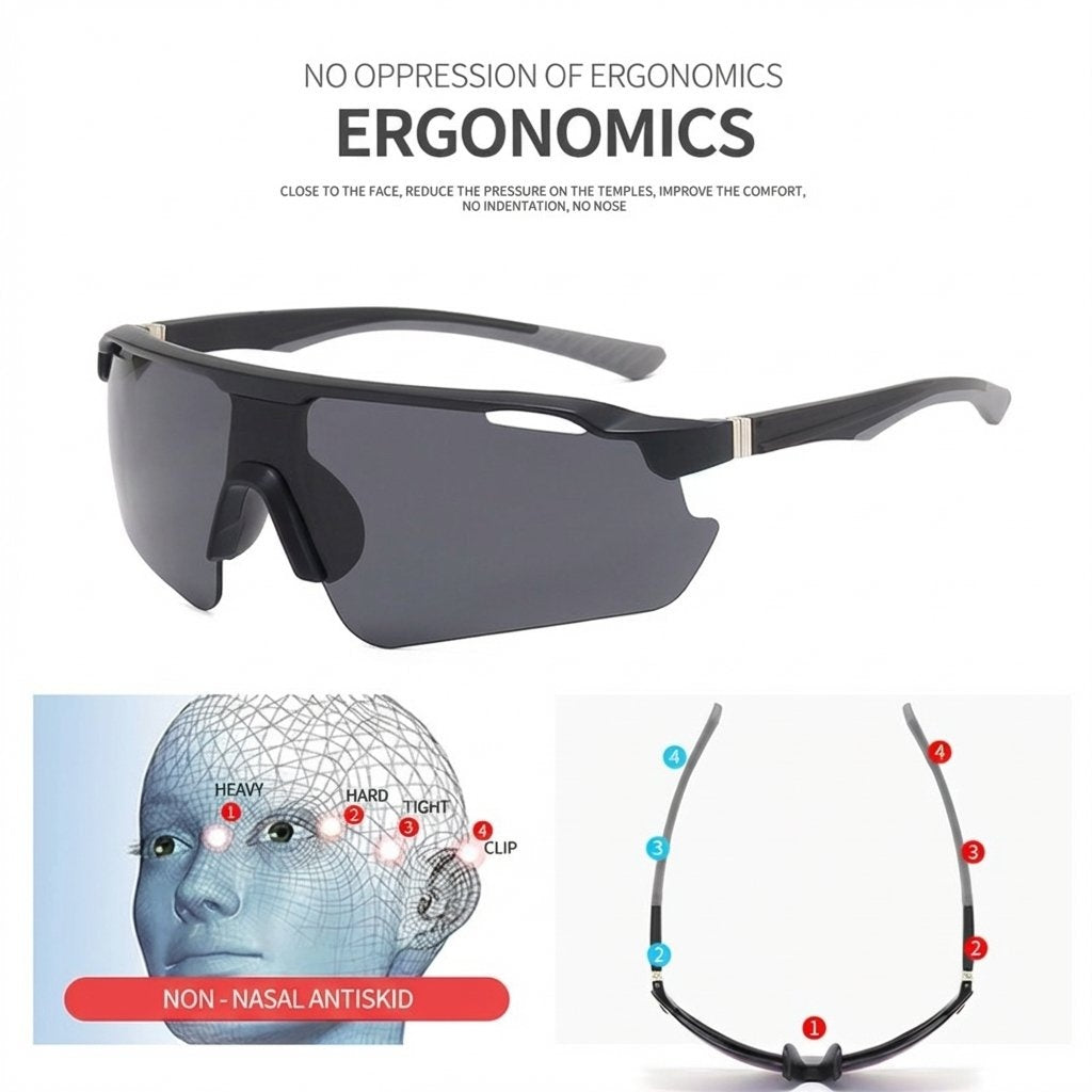 Semi-Rimless Shield Sport Sunglasses Lens UV400 Lightweight Outdoor Eyewear -BLACK/COLOR