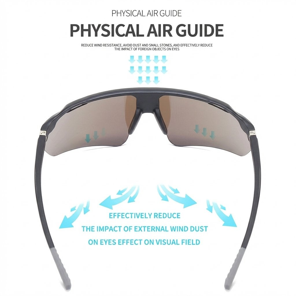 Semi-Rimless Shield Sport Sunglasses Lens UV400 Lightweight Outdoor Eyewear -BLACK/COLOR