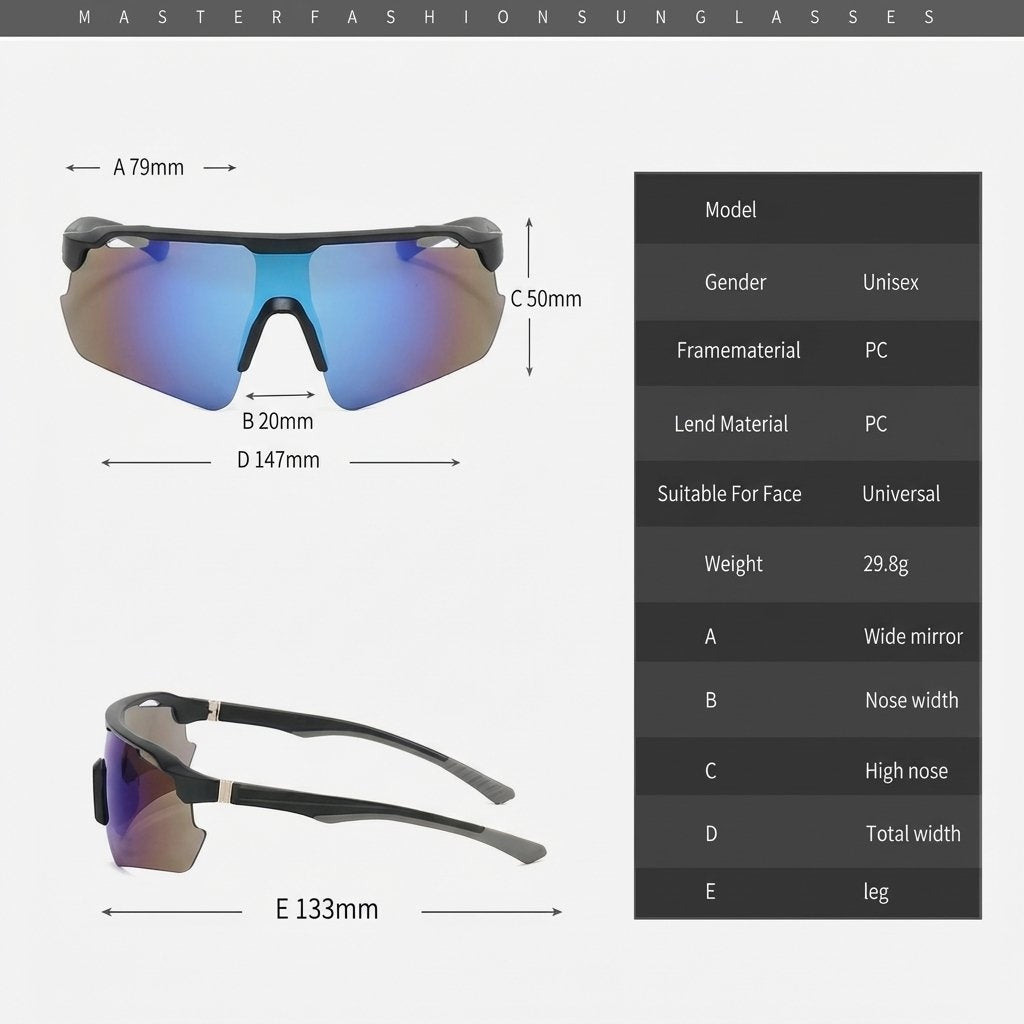 Semi-Rimless Shield Sport Sunglasses Lens UV400 Lightweight Outdoor Eyewear -BLACK/COLOR