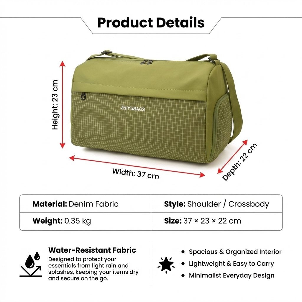 Water-Resistant Casual Shoulder Bag-Beige