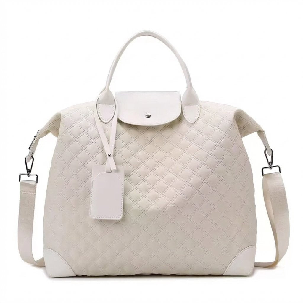 Quilted Water-Resistant Large Capacity Travel & Gym Duffel Bag-Off White