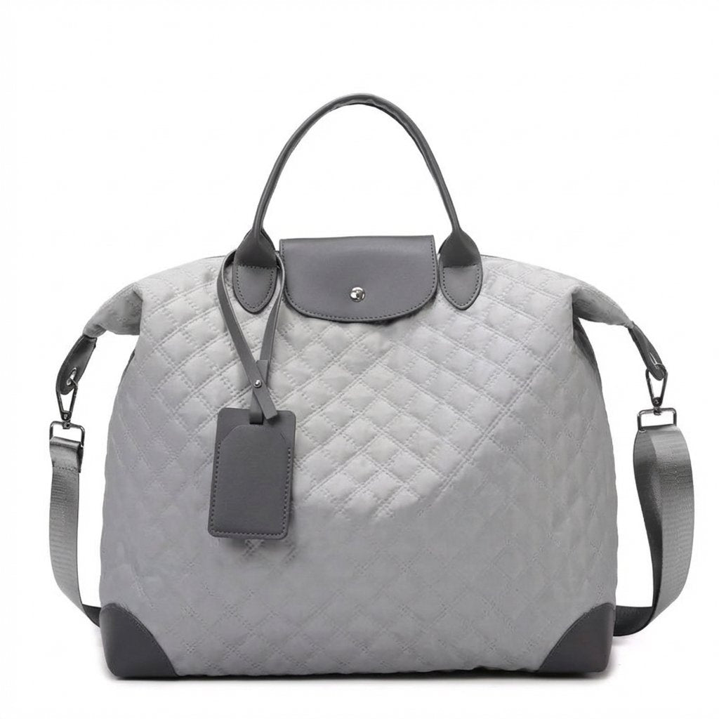 Quilted Water-Resistant Large Capacity Travel & Gym Duffel Bag-Light Grey