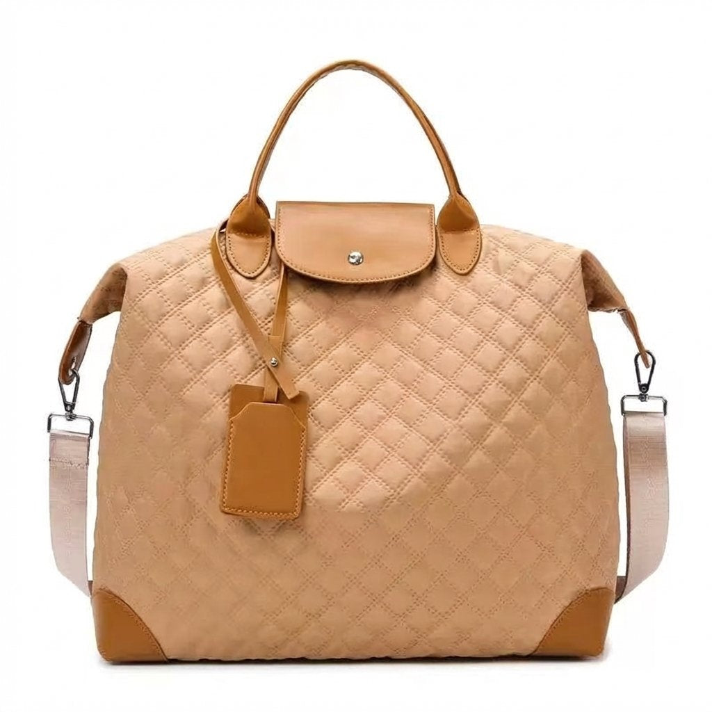 Quilted Water-Resistant Large Capacity Travel & Gym Duffel Bag-Beige