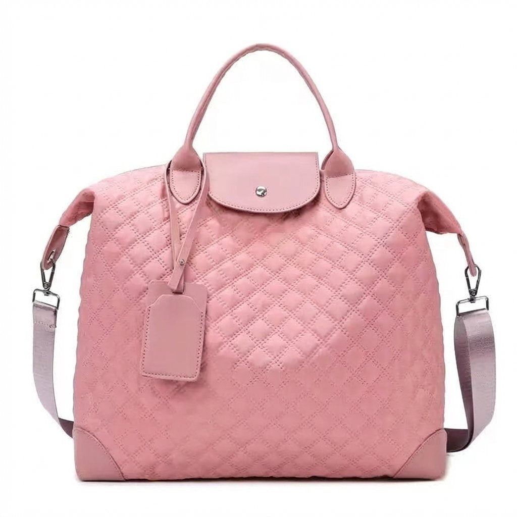 Quilted Water-Resistant Large Capacity Travel & Gym Duffel Bag-Blush Pink