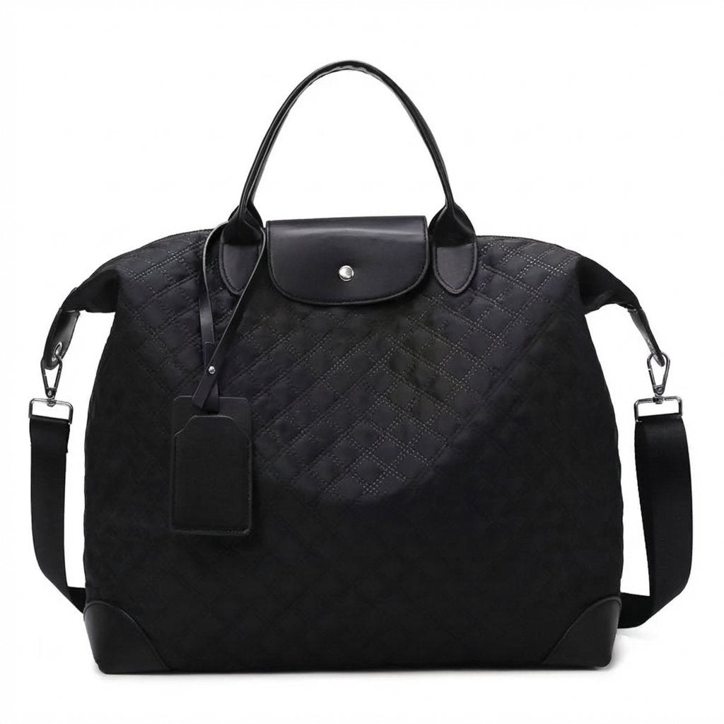Quilted Water-Resistant Large Capacity Travel & Gym Duffel Bag-Black
