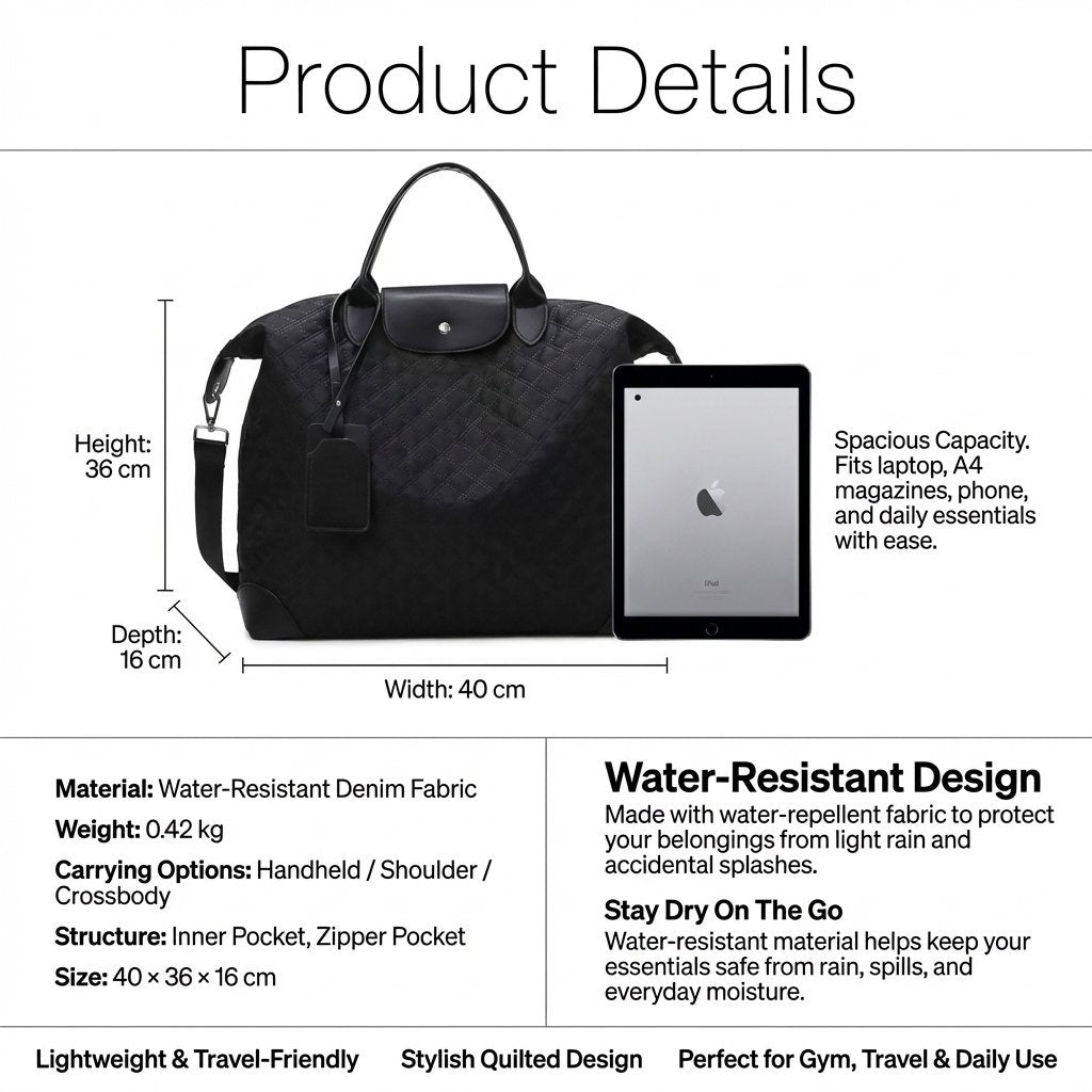 Quilted Water-Resistant Large Capacity Travel & Gym Duffel Bag-Lavender