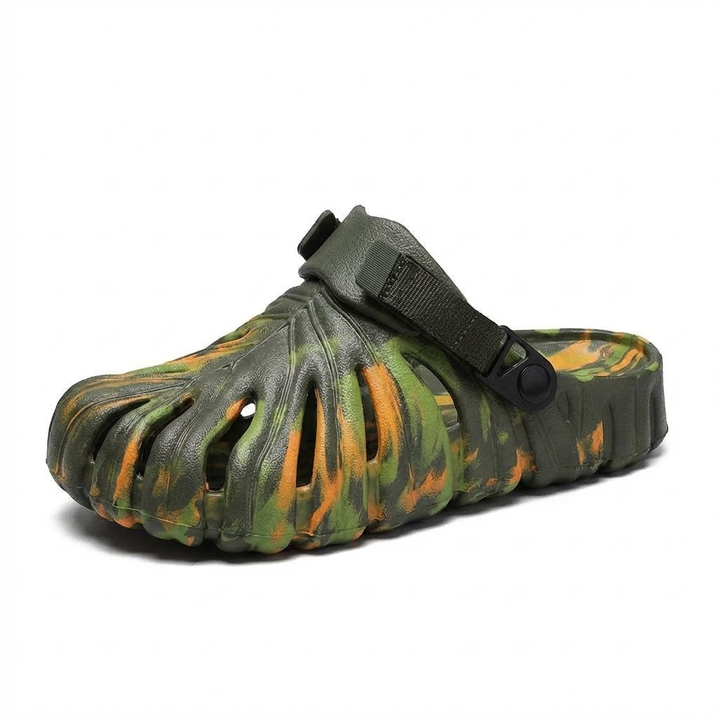 Unisex Breathable EVA Slide Sandals Non-Slip Lightweight Summer Slippers-Orange-Green Camo