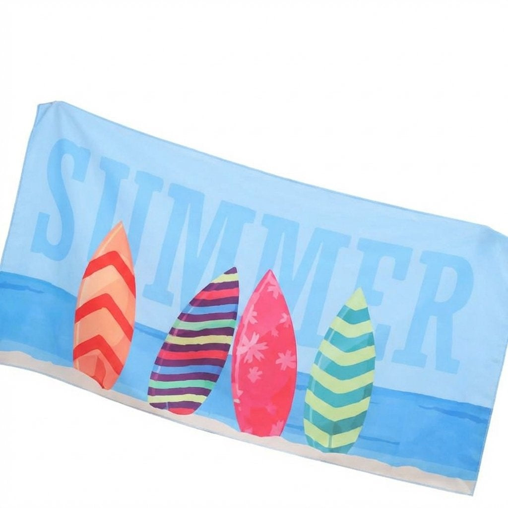 Portable Quick-Dry Beach Towel Soft Double-Sided Sports Towel-Light Blue Surfboard