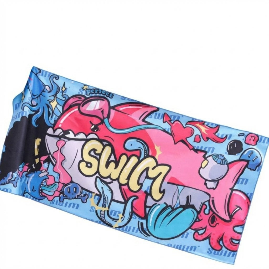 Portable Quick-Dry Beach Towel Soft Double-Sided Sports Towel-Blue Cartoon