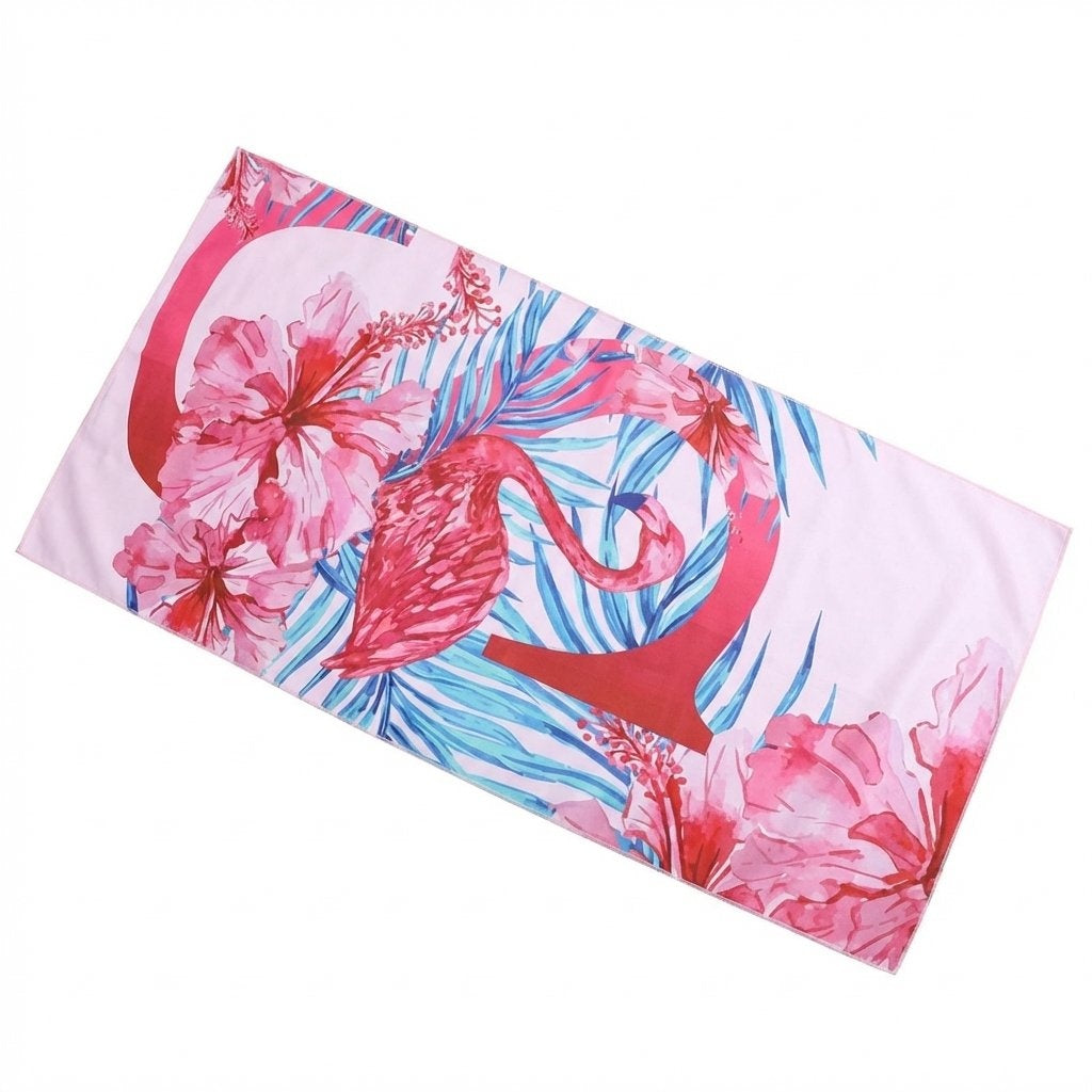 Portable Quick-Dry Beach Towel Soft Double-Sided Sports Towel-Pink Flamingo Floral