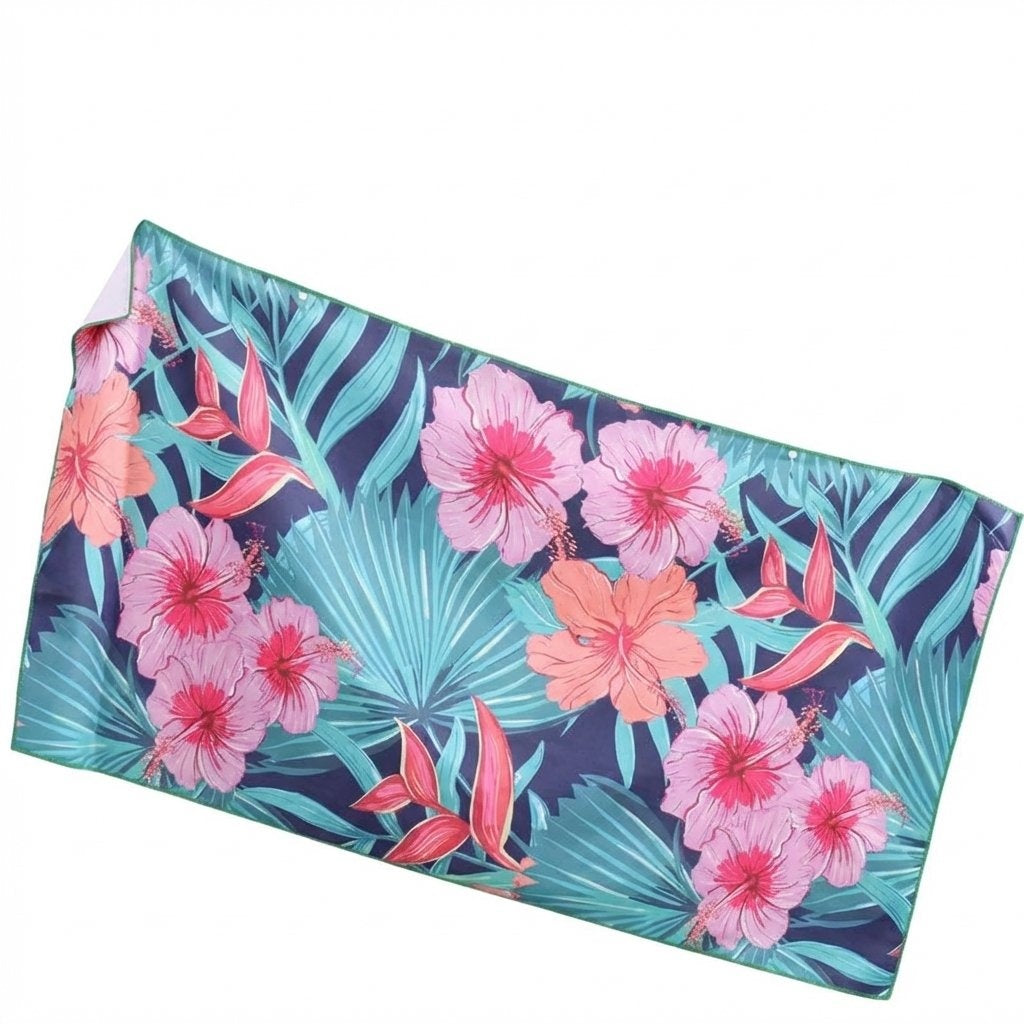 Portable Quick-Dry Beach Towel Soft Double-Sided Sports Towel-Dark Blue Tropical Floral