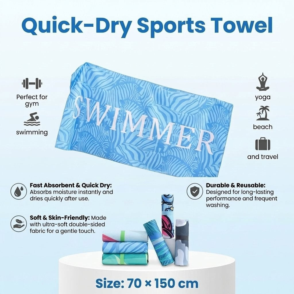 Portable Quick-Dry Beach Towel Soft Double-Sided Sports Towel-Dark Blue Tropical Floral