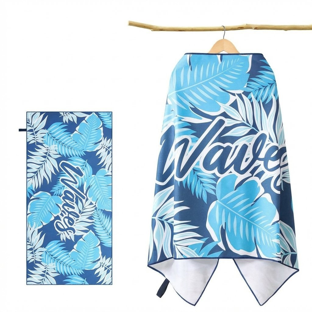 Letter Print Portable Quick-Dry Beach Towel Soft Double-Sided Sports Towel-Light Blue