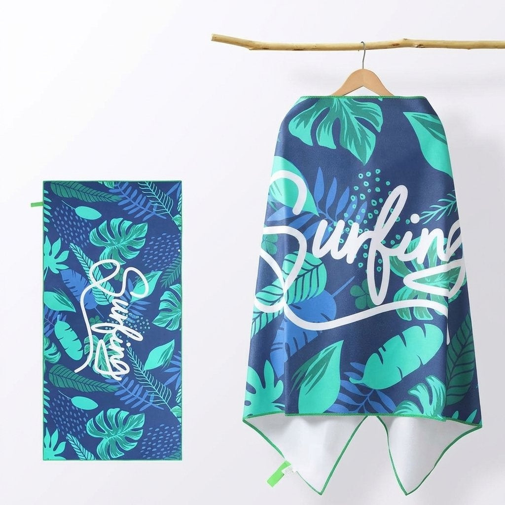 Letter Print Portable Quick-Dry Beach Towel Soft Double-Sided Sports Towel-Green