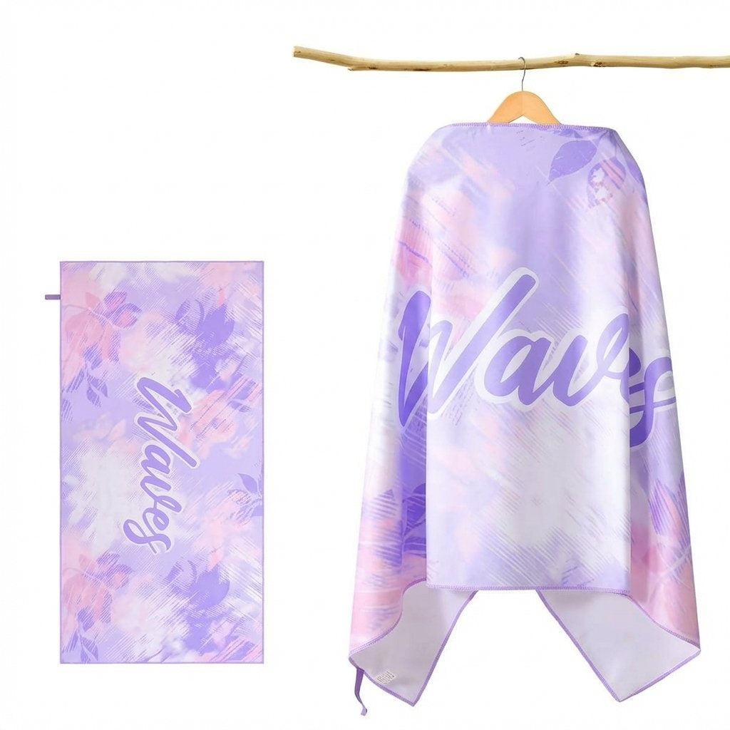 Letter Print Portable Quick-Dry Beach Towel Soft Double-Sided Sports Towel-Purple