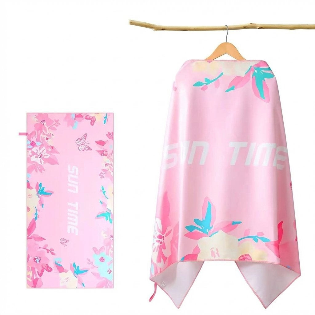 Letter Print Portable Quick-Dry Beach Towel Soft Double-Sided Sports Towel-Pink