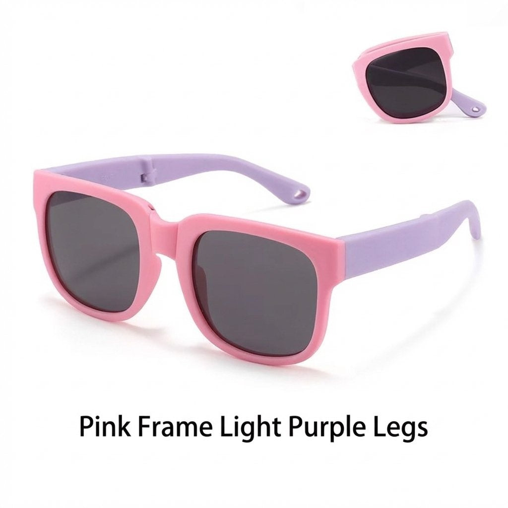 Kids Foldable UV400 Sports Sunglasses With Case-Pink Frame /Light Purple