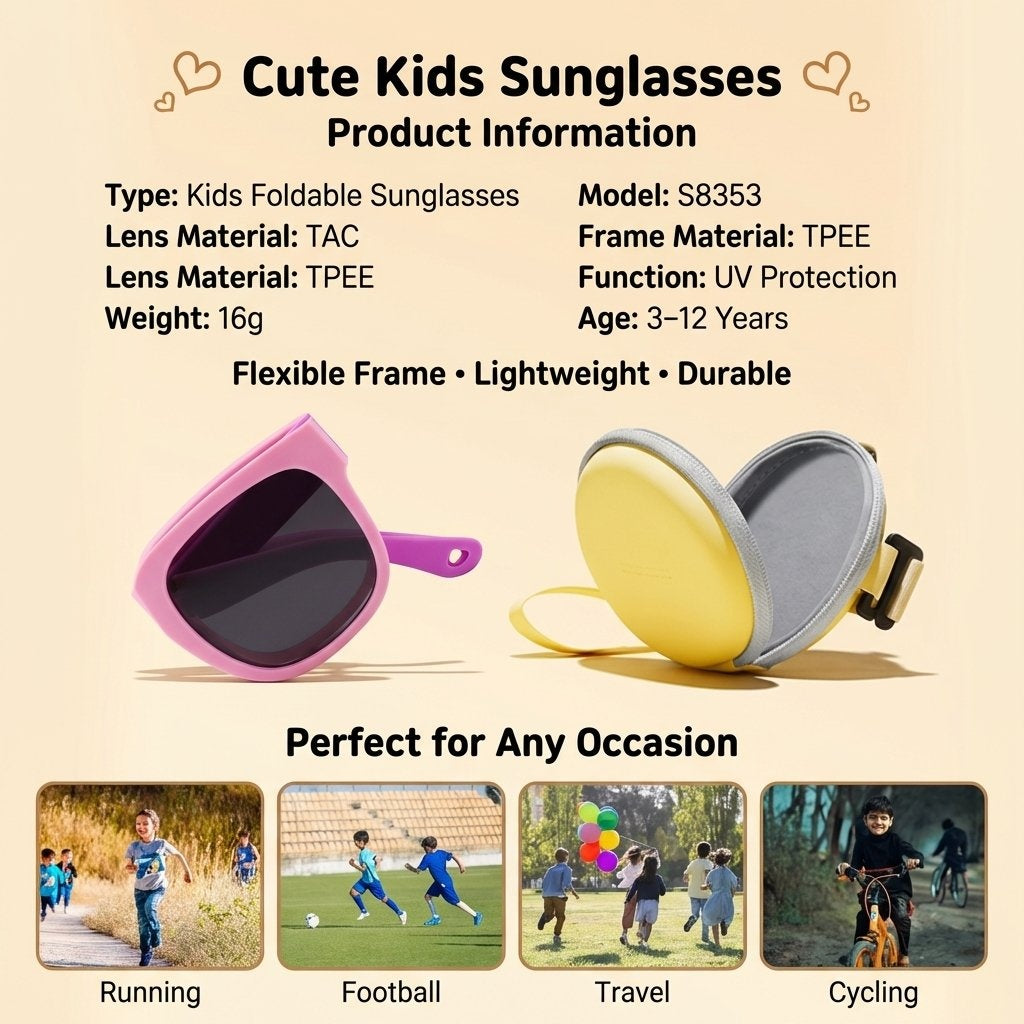 Kids Foldable UV400 Sports Sunglasses With Case-Blue Frame/ Orange